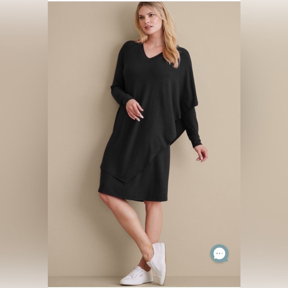 Soft Surroundings Marla Dress Size 2X Luxe Black Stretch Versatile Drape Party